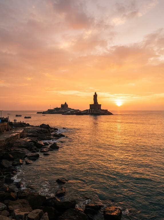 Sunrise over the sea at Kanyakumari