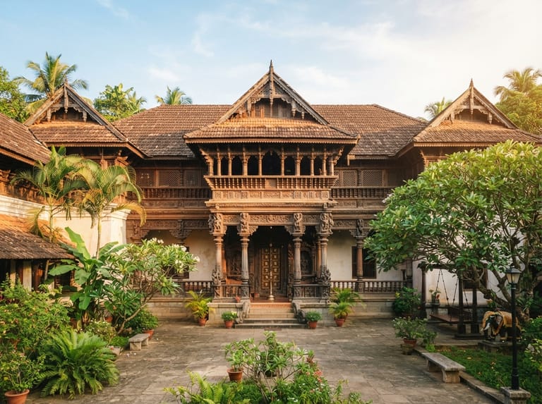 Traditional Travancore-era wooden palace architecture