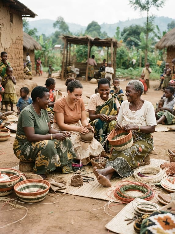 Community gathering and craft work in Rwanda