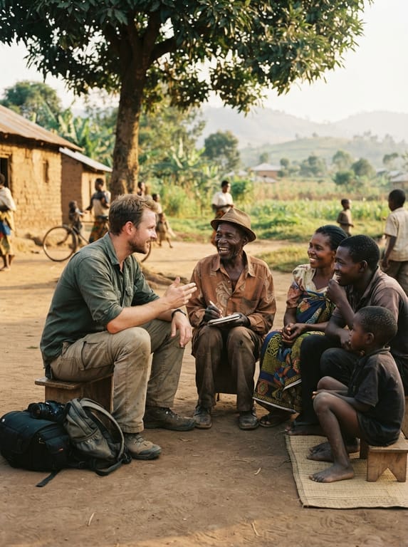 Chris Doyle engaging with a community group outdoors