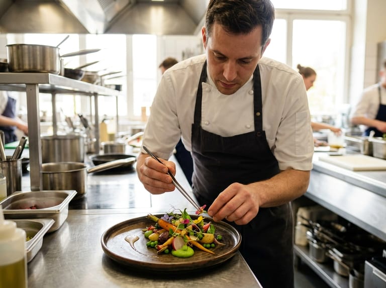 Chef plating a seasonal dish