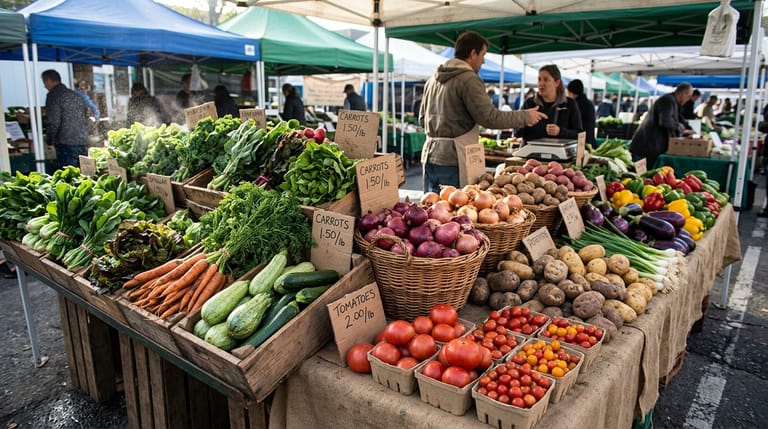 Fresh vegetables at a market stall