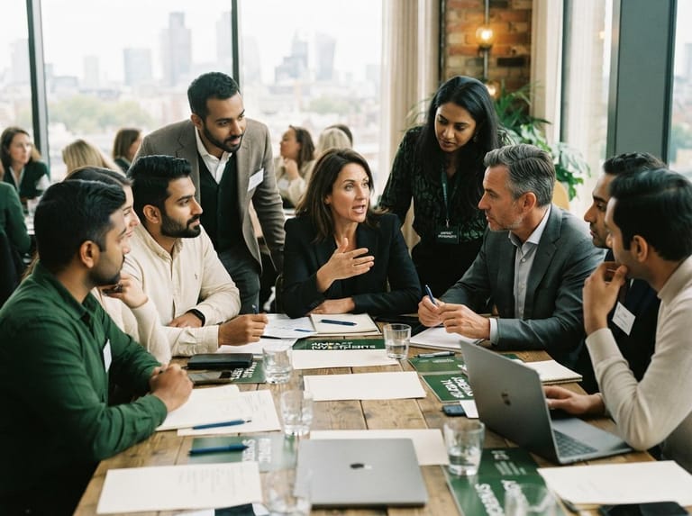 Entrepreneurs and investors in a collaborative discussion