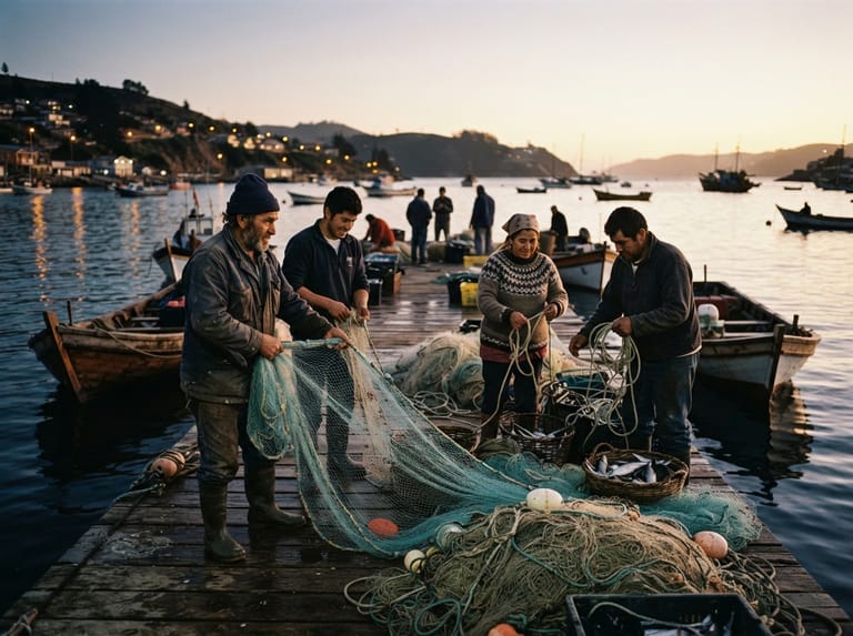 Fishermen working near a coastal tourism destination