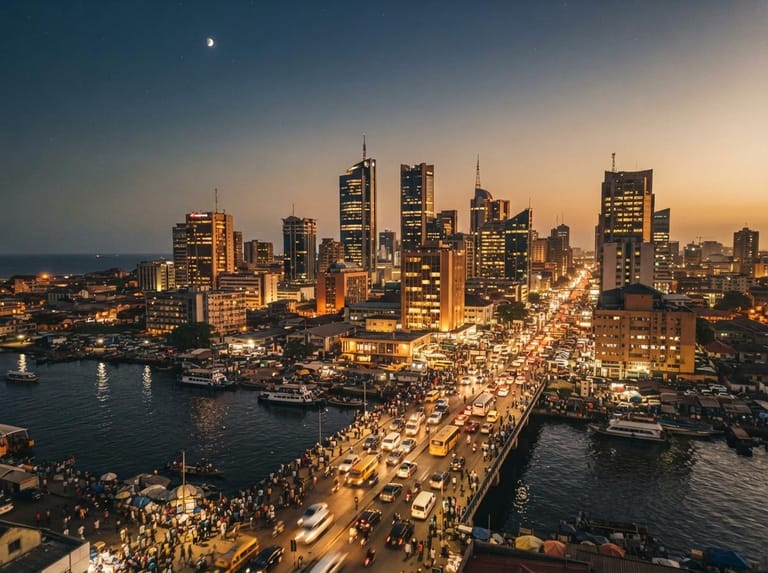 African city skyline at dusk
